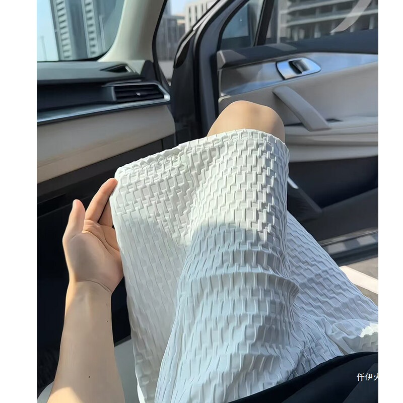 肌理感冰丝短裤男感潮牌宽松冰感速干沙滩五分裤夏季空调中裤