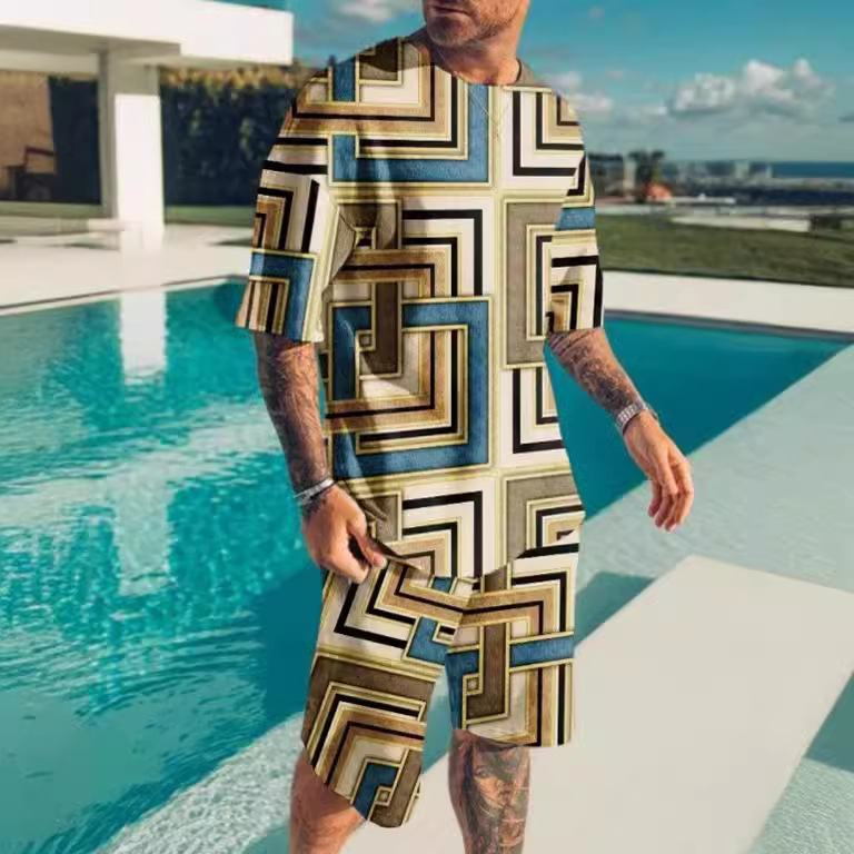 2022 nuevo traje de ropa de hombre impresión 3D más tamaño de manga corta Camiseta pantalones cortos traje en stock suministro de fábrica