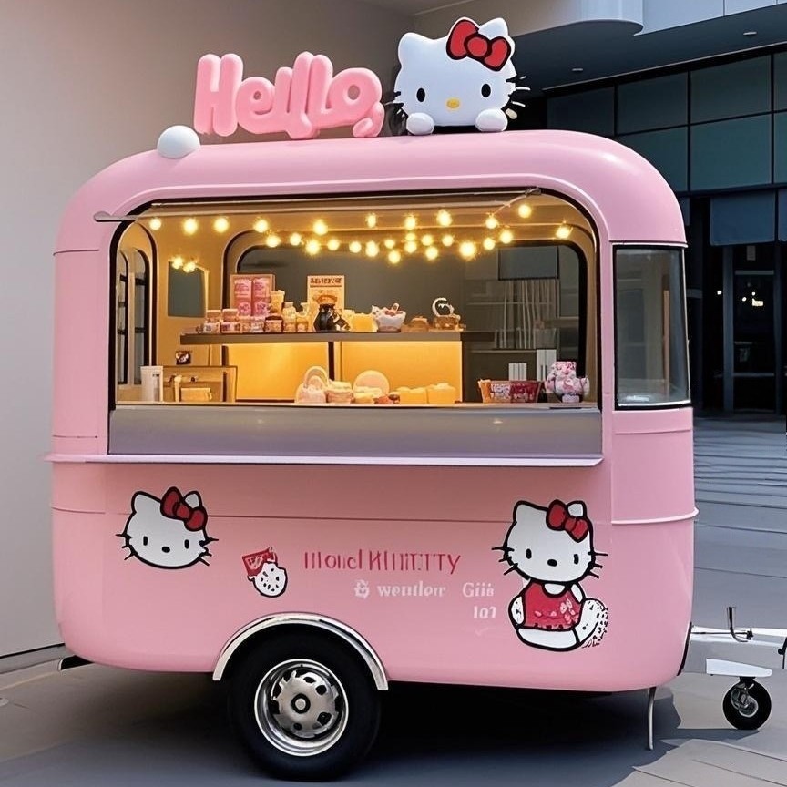 Carro de comedor multifuncional, té de leche y café, puesto de mercado nocturno comercial, tienda móvil, carro de bocadillos de cuatro ruedas, carro de comedor en línea