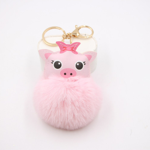 Cross-border cute pig hair ball keychain European and American Amazon pig plush bag accessories pendant gift