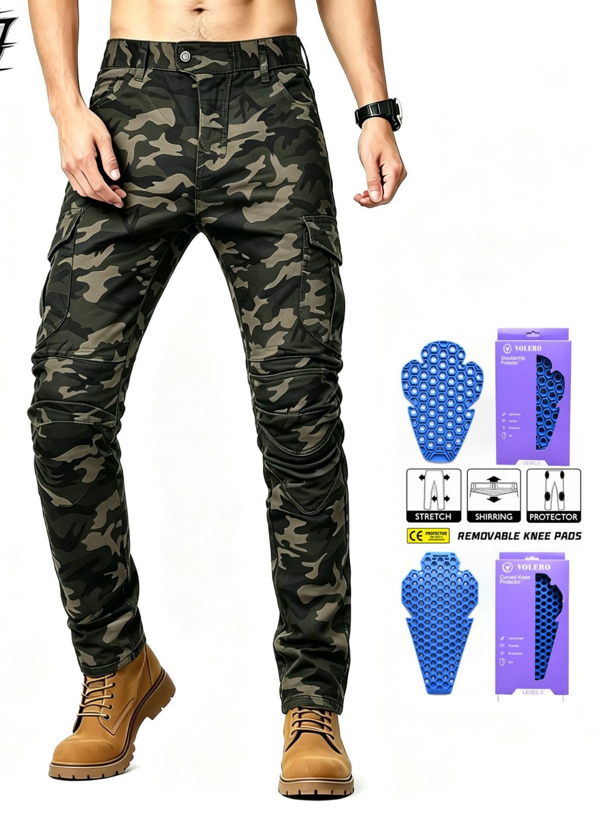 Directo de fábrica herramientas de camuflaje multi-Bolsa de la motocicleta pantalones vaqueros de la motocicleta de los hombres elásticos resistentes a la caída pantalones cortos