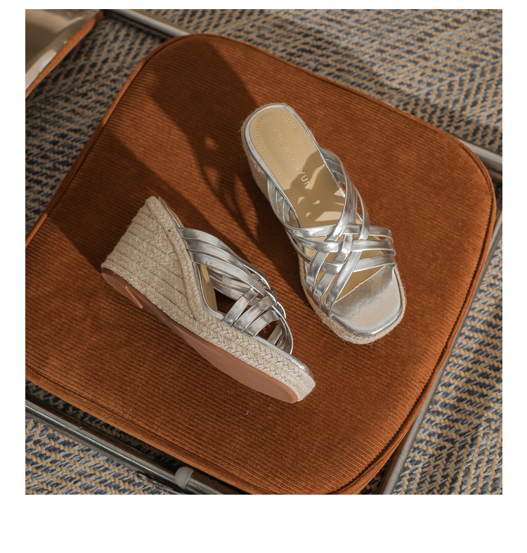 Sandal cao gót nữ hở mũi đế xuồng bện thừng gót 9 cm — màu trắng chi tiết 23