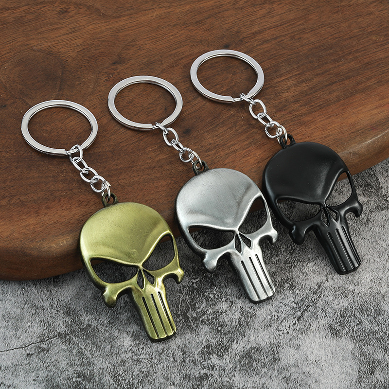 Cross-Border European and American Movie Peripheral Punisher Keychain Creative Skull Personalized Key Pendant Factory Direct Sale