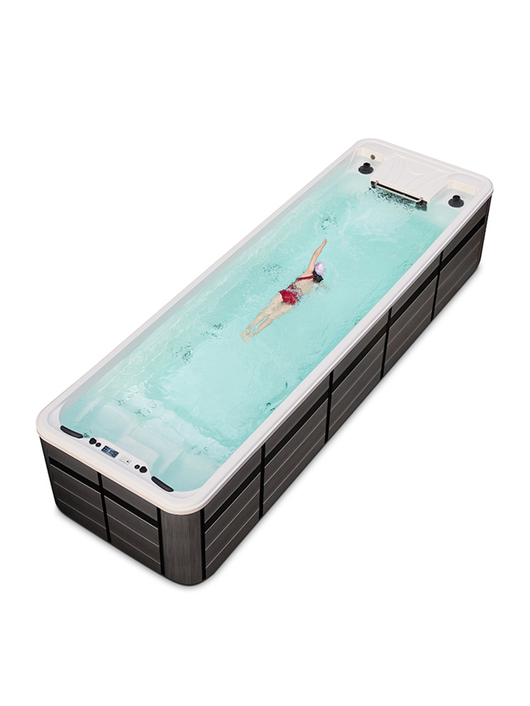 Ruikang inteligente interior y exterior temperatura constante piscina infinita surf producto acabado de acondicionamiento físico todo en uno máquina de natación infinita