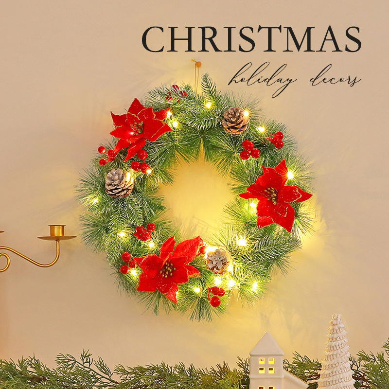 外国貿易の人気クリスマスの花輪のペンダントクリスマスのシーンのショーウインドーの扉を配置します。|undefined