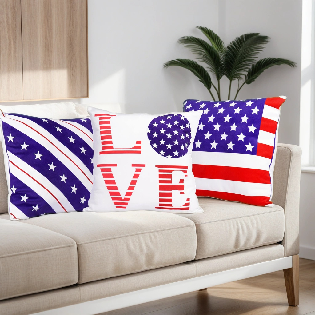 Nuevo producto transfronterizo American Independence Day Almohada para el hogar Cojín Cojín Almohada de bandera estadounidense Almohada con núcleo