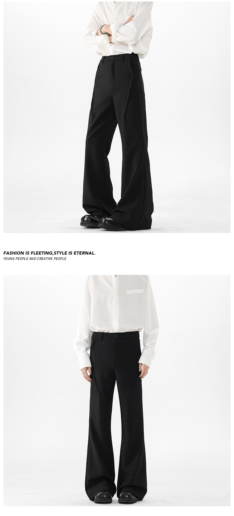Black Micro-flared Trousers For Tall Men Casual Summer Suit Pants_voghion.com