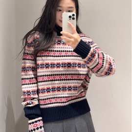 半高领毛衣女装2025秋冬季新款复古民族风气质显瘦针织打底衫女潮