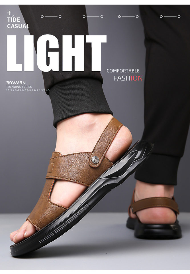 Dép sandal nam đế dày đúc phun, đế mềm chống trượt, hở ngón khoét lỗ thoáng khí đi biển — Màu nâu, màu xám, màu đen chi tiết 5
