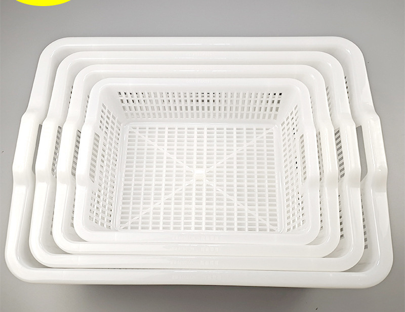 Cesta de agua para lavar verduras, tamiz, marco de drenaje de agua, cesta de cocina, cesta de plástico rectangular gruesa, cesta hueca para lavar verduras