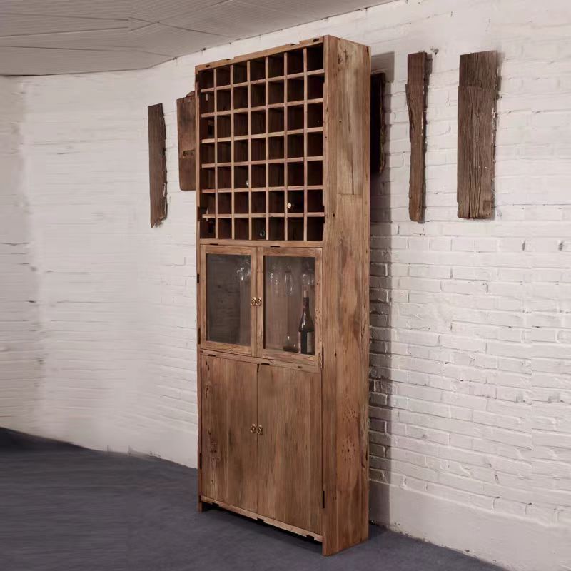 New Chinese Style Solid Wood Wine Cabinet Weathered Old Door Panel Elm Living Room Wine Cabinet B&B Wine Storage Cabinet Storage Cabinet
