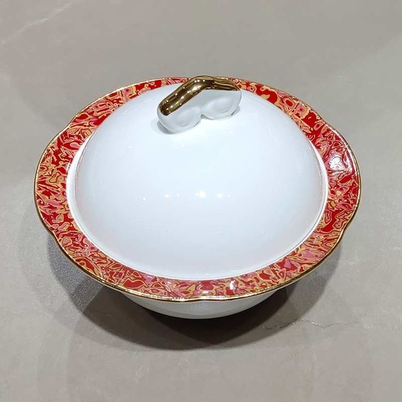 ホテルクラブ高級ボーンチャイナ食器セット金縁満堂紅お祝い宴会誕生日皿セット|undefined
