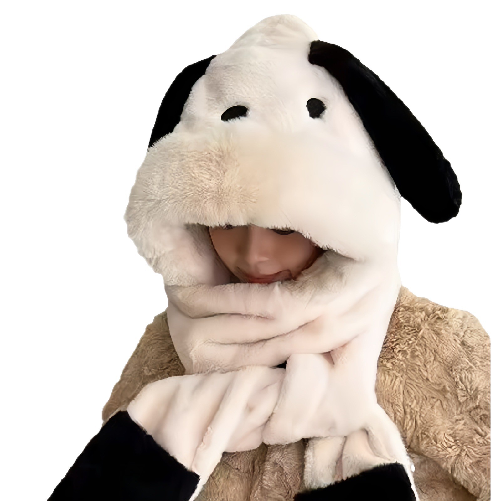 Nouvelle écharpe et gants en peluche mignons, une pièce, pour femmes, automne-hiver, motif dessin animé, chauds, protection des oreilles épaisse, bonnet._voghion.com