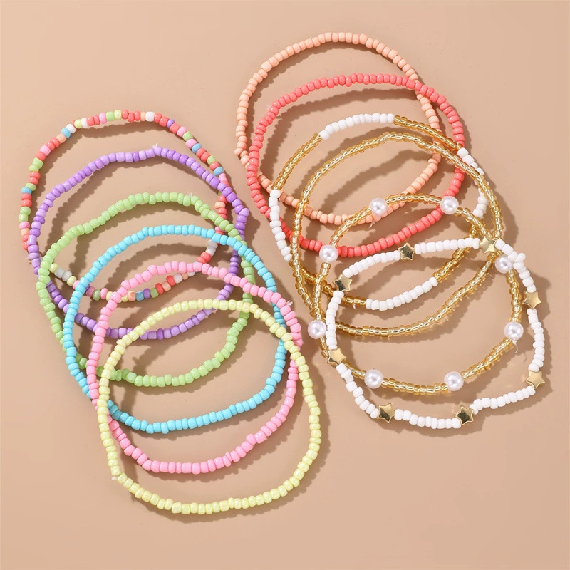 Комплект anklet (браслет на щиколотку) в пляжном бохо-европейском стиле, многоцветные бисерные цепи (разноцветные)