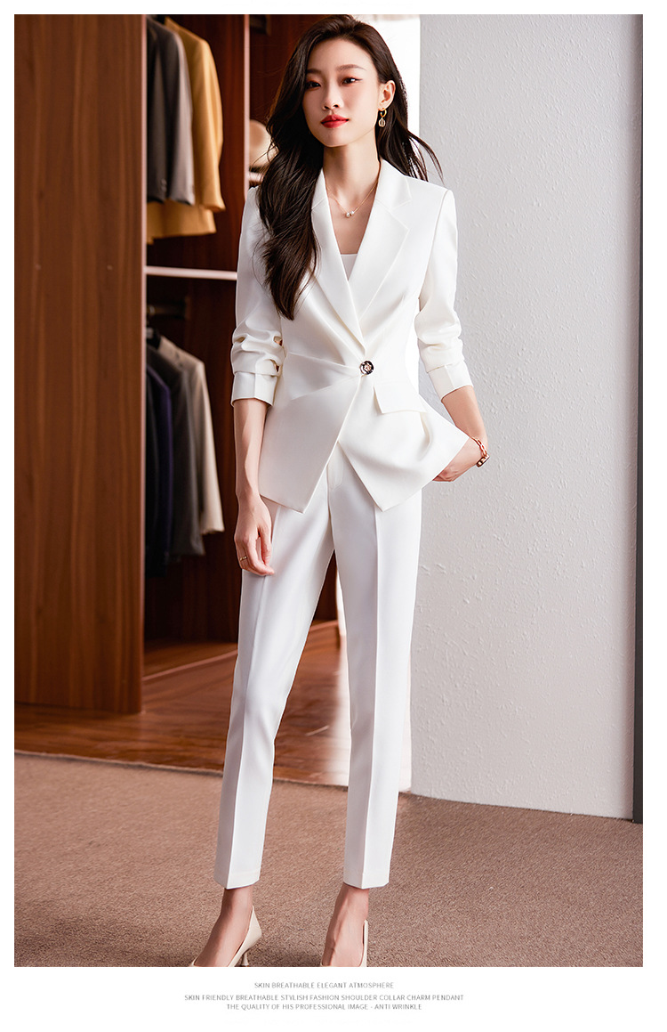 Women's Blue Slim Fit Professional Suit Set - Elegant Blazer & Pants For Office & Formal Occasions_voghion.com