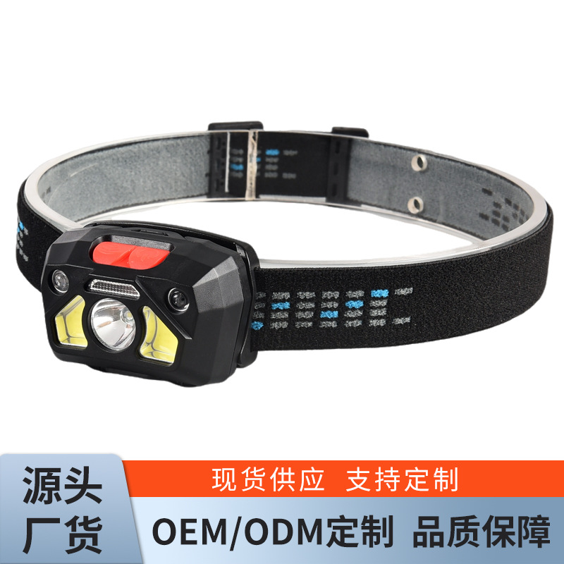 Linterna frontal de pesca con sensor multifuncional Cob con batería de larga duración, luz potente, ultrabrillante, iluminación montada en la cabeza para pesca marítima, carga USB