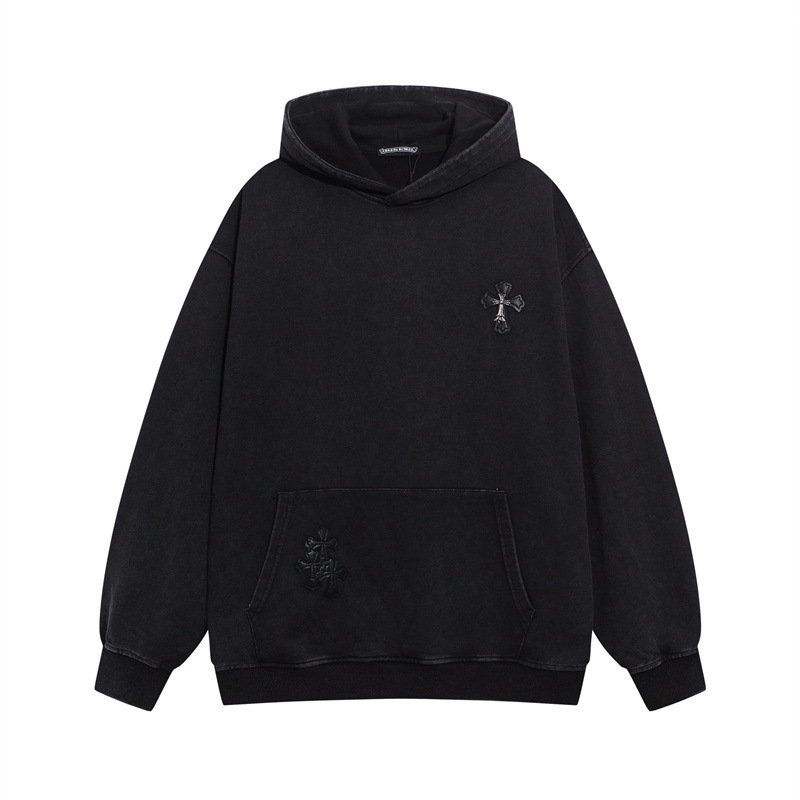 Trendy American Retro Heavy Washed Vintage Sanskrit Rhinestone Design Hooded Sweatshirt Men's Niche High Street Jacket