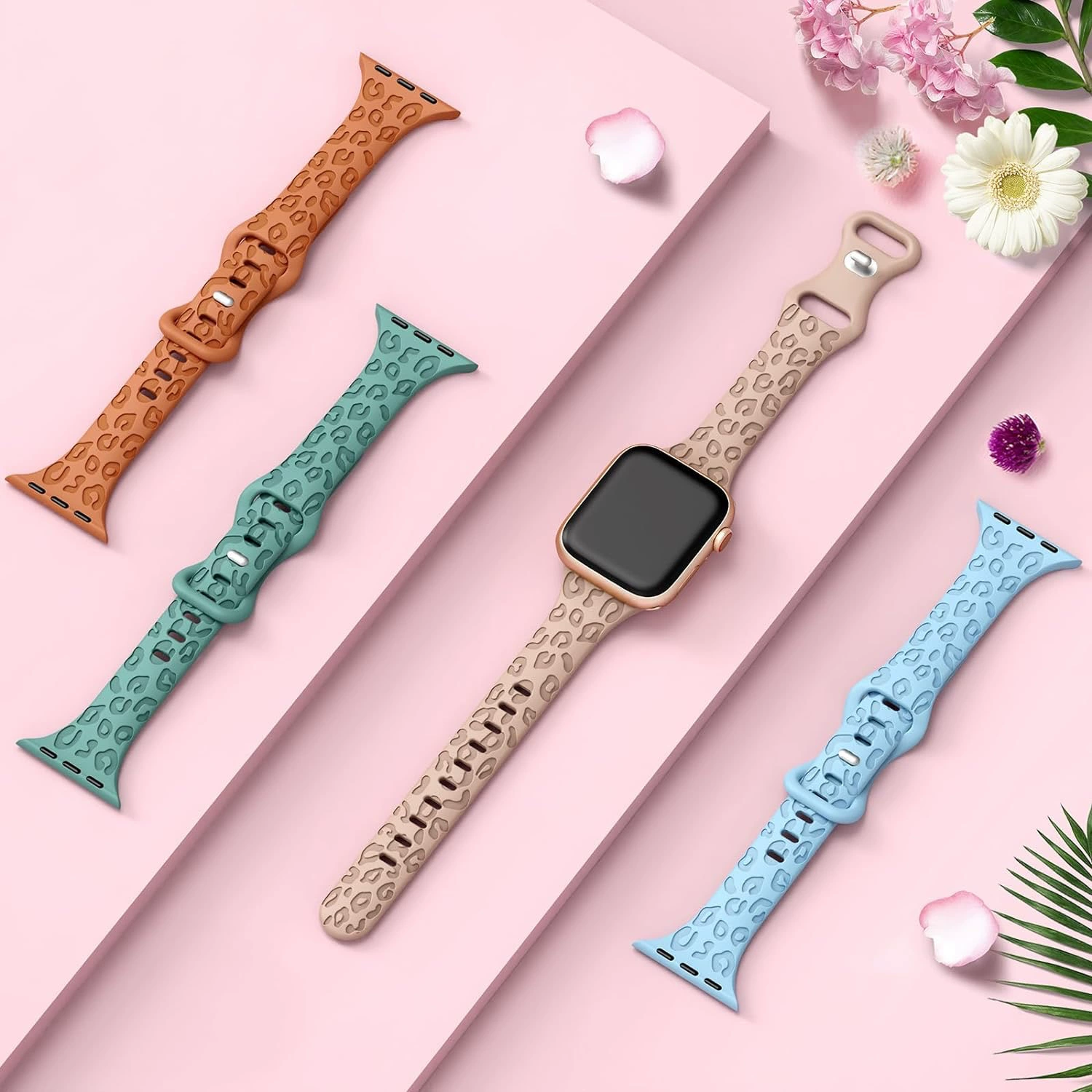 Подходит для ремешка Apple Watch applewatch 8 поколения/S9 маленький пояс бабочка пряжка гравировка вогнутая леопардовая силиконовая лента