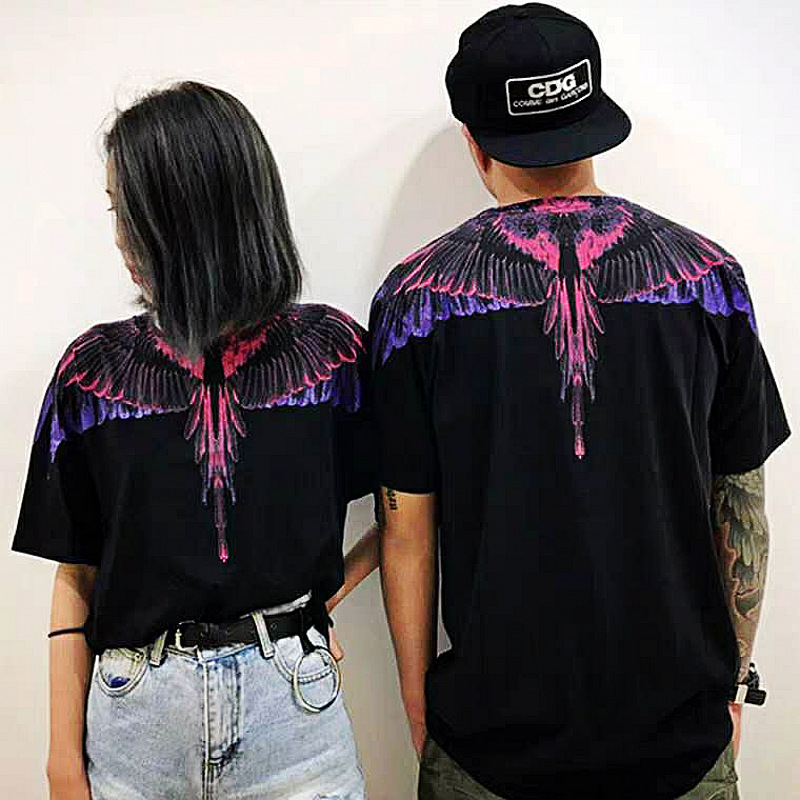 Heren T-shirt Trendy merk MB korte mouwen Marcelo Classic Phantom Wing T-shirt kleurrijke veer bliksemblad koppel halflange mouw T_voghion.com