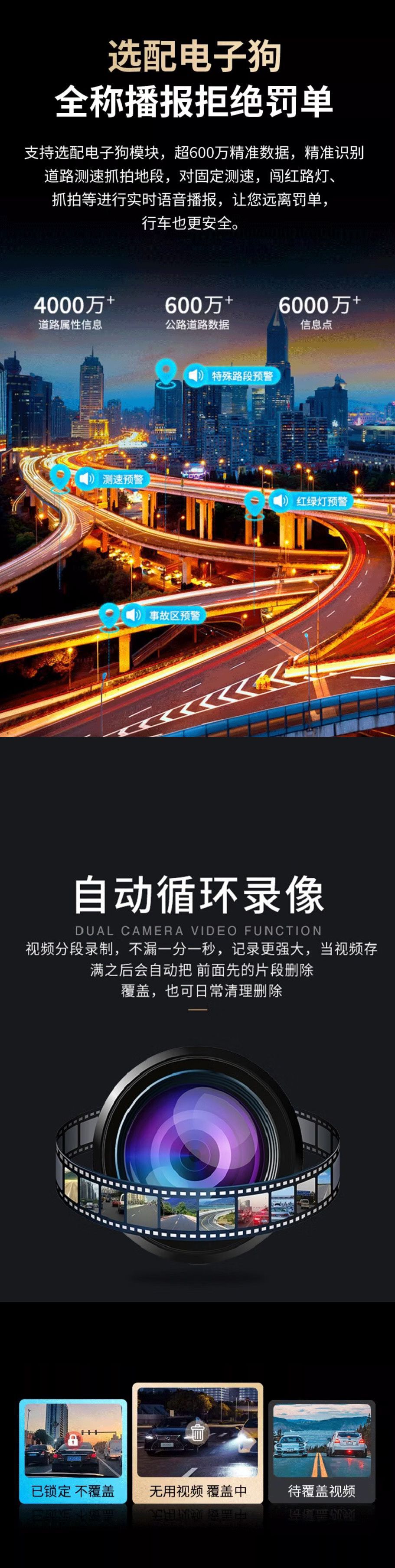 4K Quad-Channel Dash Cam with WiFi Connectivity, Infrared Night Vision, Multi-Lens Vehicle Monitoring, Gravity Sensor, and Loop Recording
