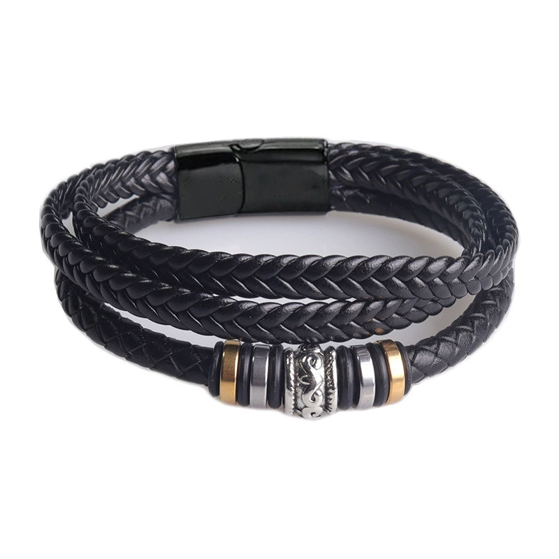 Woven black bracelet handmade with pigtail stainless steel