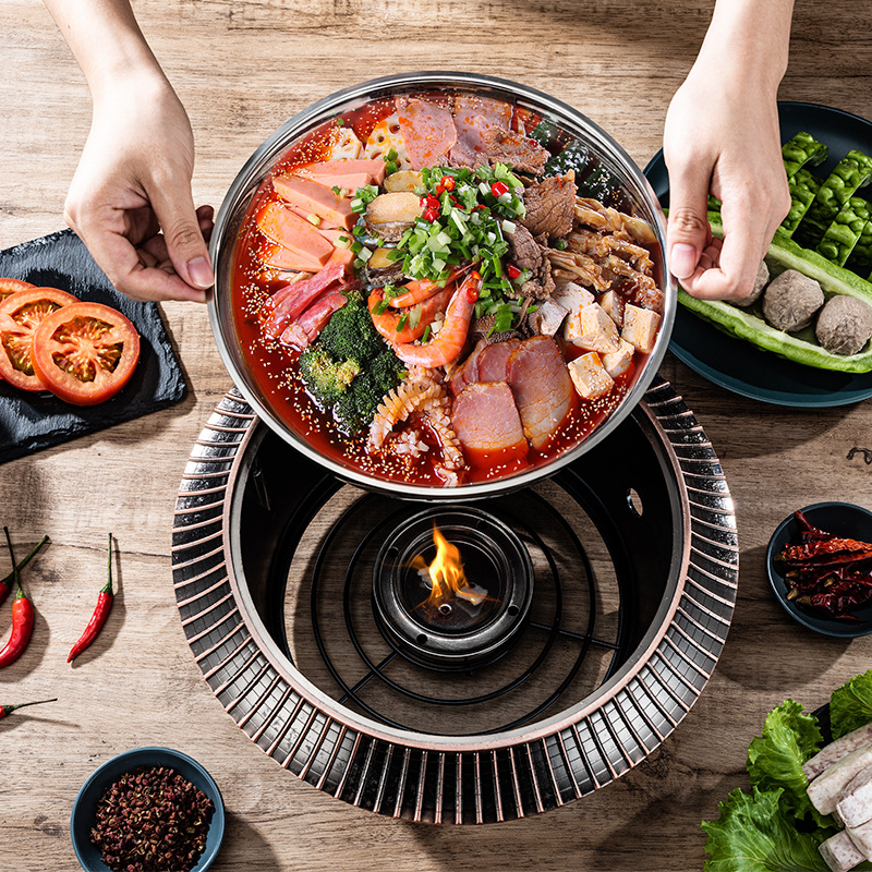 Retro Court Hot Pot for Commercial Use, Alcohol Stove, Dry Pot, Bronze Color Self-Service Hot Pot, Single Person Hot Pot, Hot Pot Junior
