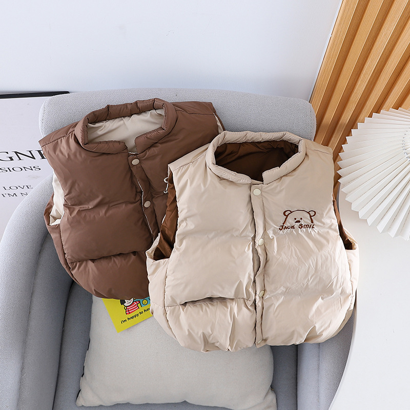 2023 INVIERNO DE LOS NIÑOS abajo chaleco estilo coreano suelta dibujos animados oso abajo chaqueta chaleco Mori ropa para niños entrega