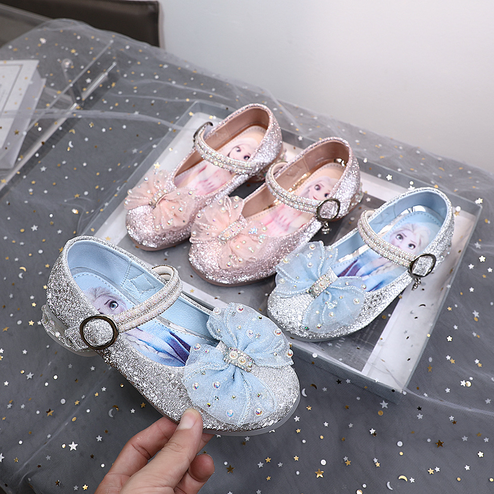Bright Leather Crystal Princess Shoes Spring and Autumn Western-style Bow Small High-heeled Children's Leather Shoes Girls Shoes 9930