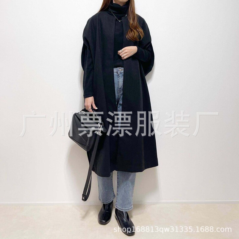 in stock good fabric cross-border hot woolen cloth shawl Japanese autumn and winter sleeveless loose long woolen coat