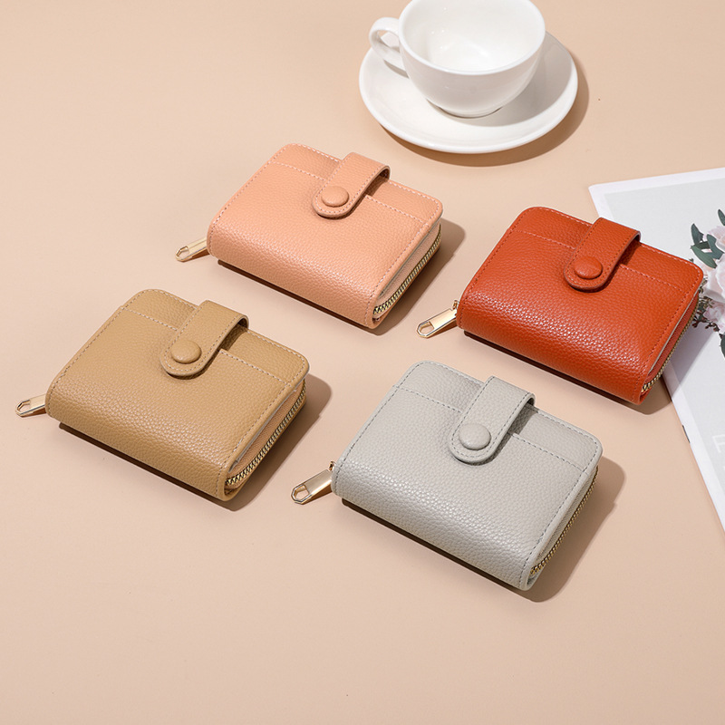 Nuevo cross-border cremallera billetera corta billetera de moda de mujer color sólido litchi estampado multi-carjeta billetera