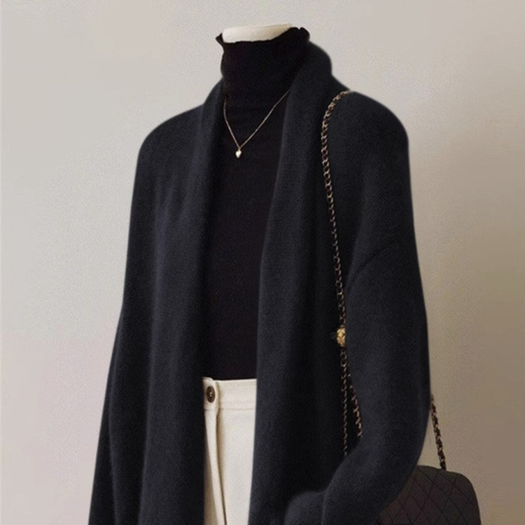 [퍼플 스타] 24 가을 · 겨울 사계절 녹색 단순 한국 고급 다크 브라운 긴 니트 카디건 여자 가을 · 겨울 게으른 스타일