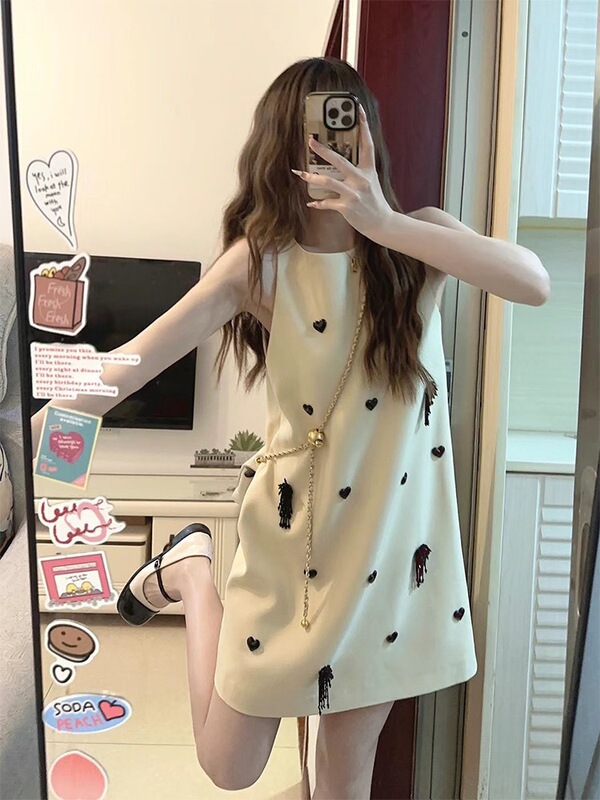 French Love Jacquard Design Vest Dress for Women Summer New Niche Sleeveless Halter Neck Exquisite Short Skirt