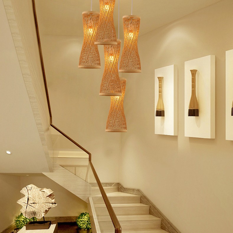 Lámpara de araña de bambú de estilo chino creativo restaurante B & B lámpara de bambú tejida a mano jaula de pájaros olla caliente restaurante lámpara de sala de té