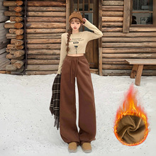 稚橘#简约休闲加绒抽绳阔腿休闲裤女宽松显瘦遮肉慵懒百搭直筒裤