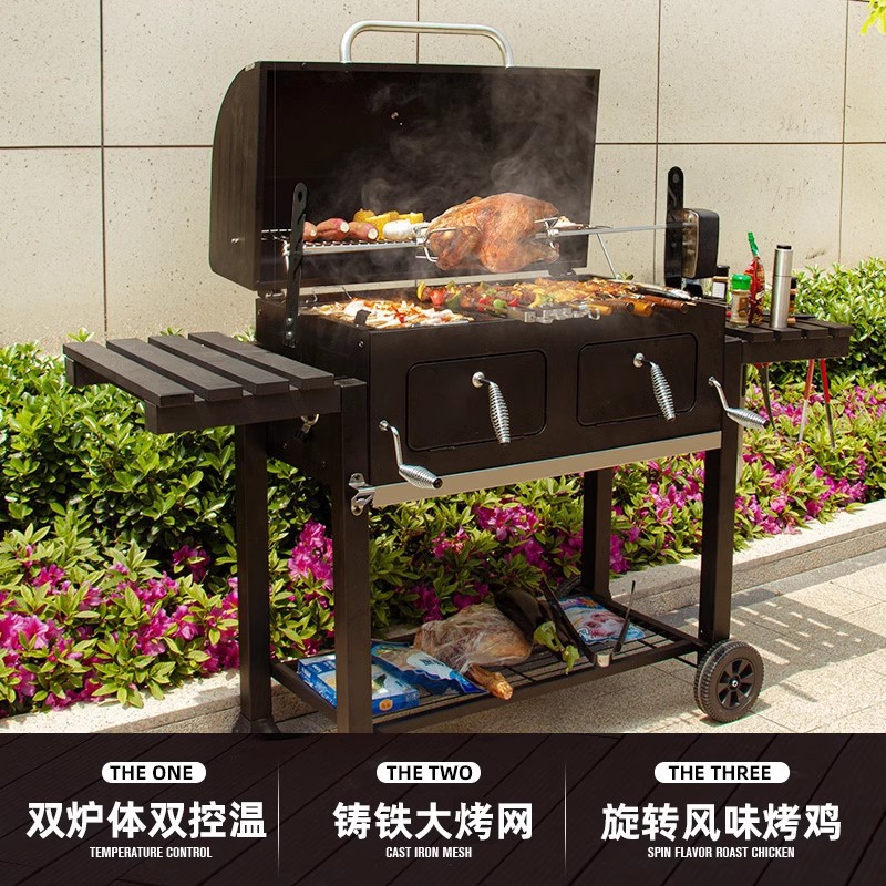 Artesanos al aire libre gran casa patio horno de barbacoa hierro fundido rejilla de barbacoa americana al aire libre terraza de carbón