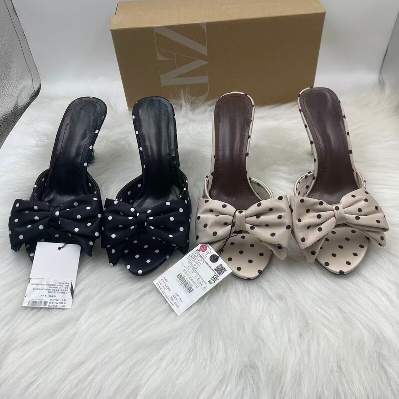 Za2025 Spanish Spring/Summer Off-White High-Heeled Women's Pointed-Toe Mules with Thin Heels and Closed-Toe Sandals in Fairy-Style Fashion