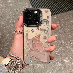 油絵の象柄 iPhone16PROMAX/15/14/13/12/17対応 スマホケース ハードケース 大きな穴付き クリエイティブでおしゃれ