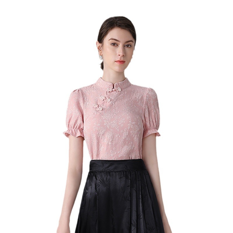 Guofeng trajes de mujeres 2024 nuevo verano de manga corta vintage blusa de botón de moda camisa de aire extranjero falda de dos piezas