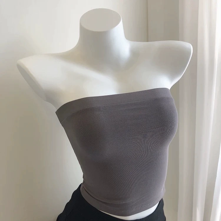 Экономичный ~ Топ без бретелек, защита от воздействия, эластичный, бесшовный жилет для верхней одежды, женский конопляно-серый цвет с обертыванием на груди.