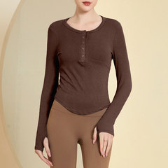 新款瑜伽服長袖上衣秋冬女秋季帶胸墊柔軟親膚可調節領扣健身運動
