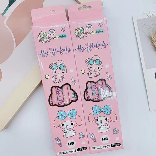 Cute Cartoon Monochrome Wood Pencil with Mochi Dog Design, 12-Piece HB Writing Pencil Set, Sanrio Kuromi Dango Dog Gift