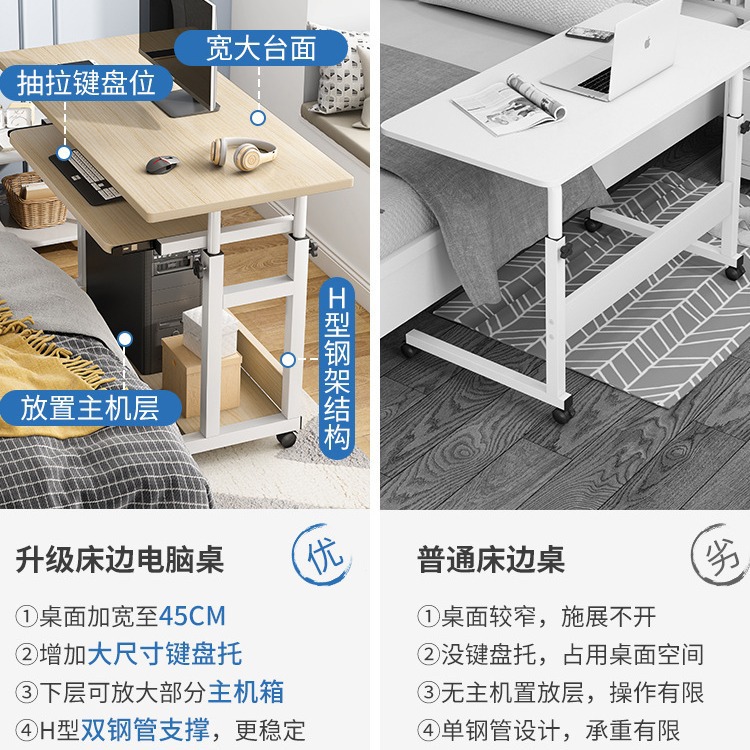 Escritorio de altura ajustable, mesa pequeña portátil y sencilla para dormitorio, uso doméstico, escritorio de estudio para estudiantes, escritorio de computadora sencillo para dormitorio o mesita de noche.