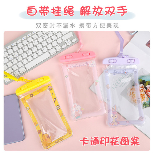 Cartoon mobile phone waterproof bag, swimming and diving touch screen protective cover, air bag, floating and drifting artifact, mobile phone sealing bag