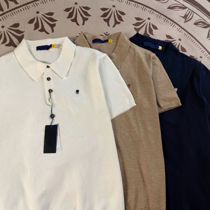 Rl Ralph Lauren Summer Polo Shirt with Fine Embroidery and Buttons, Short-Sleeve Breathable Knit Sweater for Men and Women