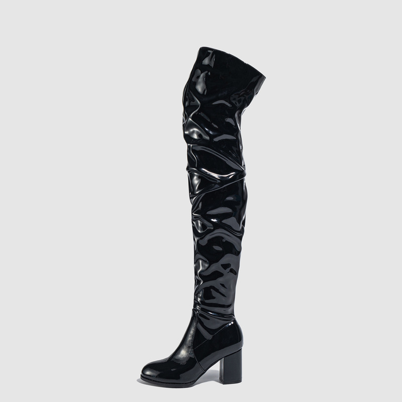 in stock-Folded Heap Boots Women's 2024 Patent Leather Long Knee Boots Joker Fashion Thick Heel Fashion Boots for Foreign Trade in stock-Folded Heap Boots Women's 2024 Patent Leather Long Knee Boots Joker Fashion Thick Heel Fashion Boots for Foreign Trade