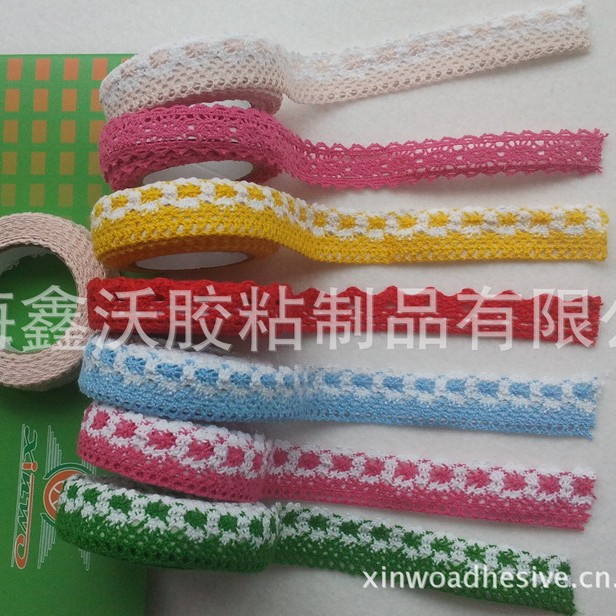 供应蕾丝胶带，花边胶带；服装装饰胶带彩色背胶多色