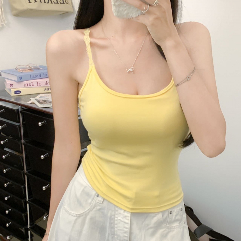 Verano nuevo puro para cruzar encaje hermoso cinturón de espalda chaleco con cojín de pecho sin usar sujetador chica caliente vestido