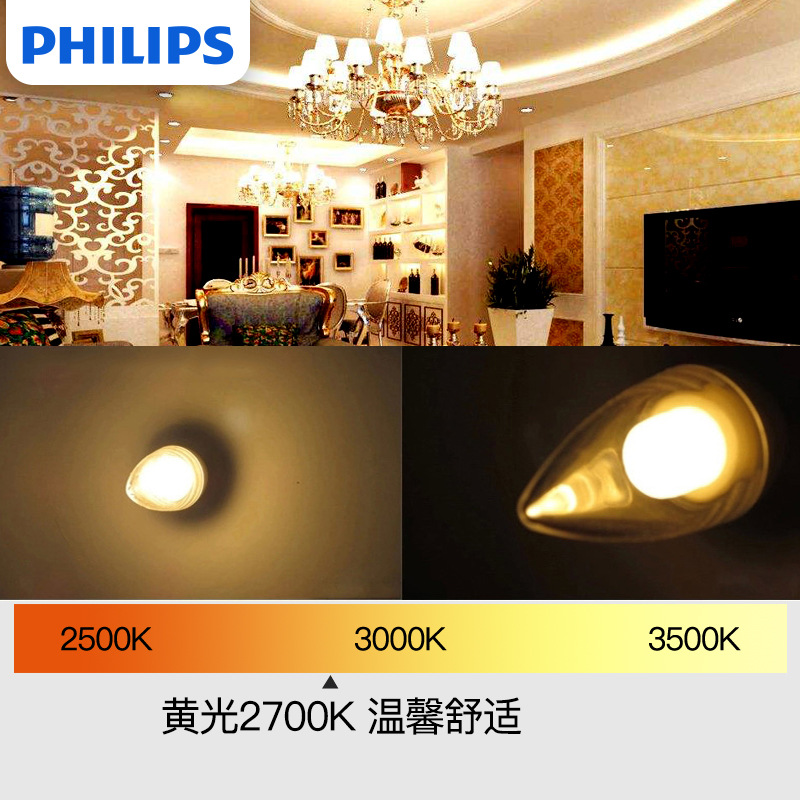 Philips Led Candle Lamp Energy-Saving Lamp Tip Bulb E14 3W Crystal Lamp Replacement Special Led Bulb Light Source 10 Pieces