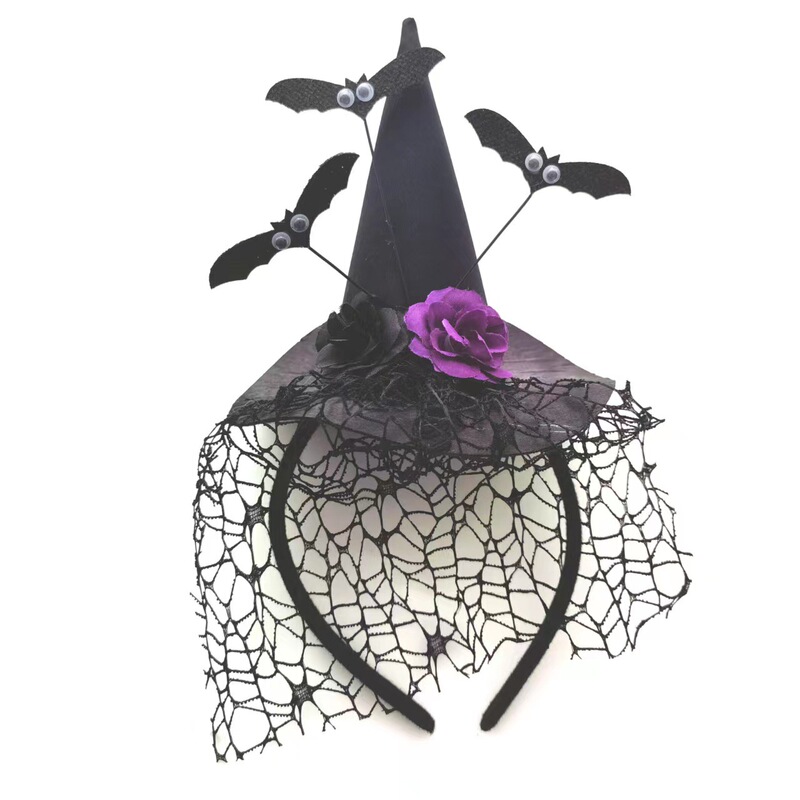 新しいハロウィーンの髪のフープの祝日のパーティーのショーの道具の帽子の髪飾りのネットのスカルの花の魔女の帽子|undefined