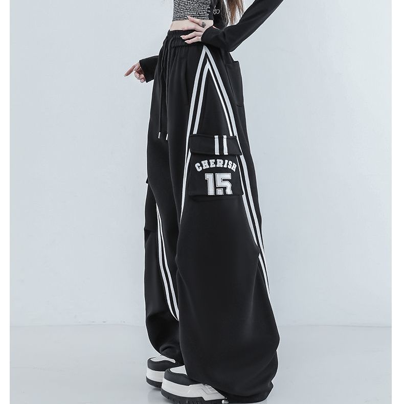G7X2025秋装新款个性织带卫裤女印花时尚休闲运动高腰宽松阔腿弯|undefined